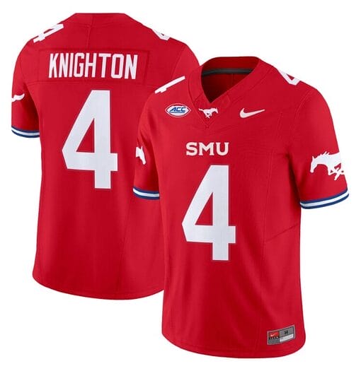 Jaylan Knighton Jersey #4 SMU Mustangs Icy College Football Vapor Limited Red