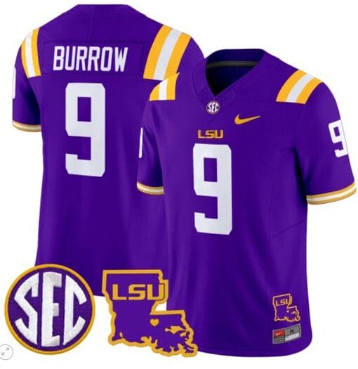 Joe Burrow Jersey #9 LSU Tigers 2024 Louisiana Patch Vapor Limited College Football Stitched Purple