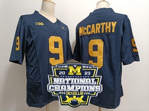 JJ Mccarthy Jersey #9 Michigan Wolverines Football 2023 National Champions Patch Navy