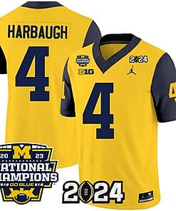 Jim Harbaugh Jersey #4 Michigan Wolverines Vapor Limited Football 2024 National Champions Patch Navy Sleeves