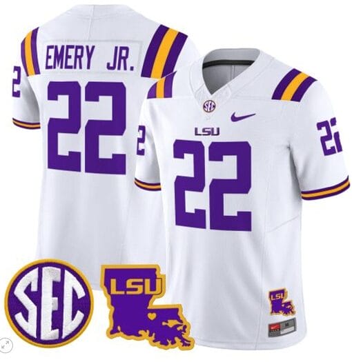 John Emery Jr Jersey #22 LSU Tigers 2024 Louisiana Patch Vapor Limited College Football Stitched White