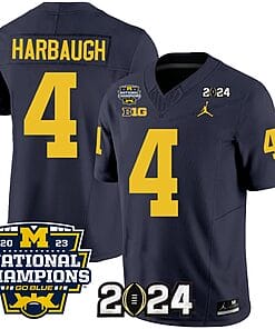 Jim Harbaugh Jersey #4 Michigan Wolverines Vapor Limited Football 2024 National Champions Patch Navy