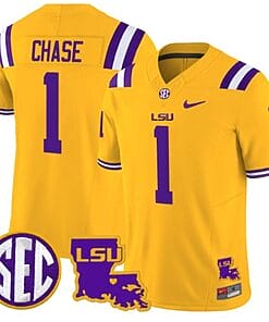JaMarr Chase Jersey #1 LSU Tigers 2024 Louisiana Patch Vapor Limited College Football Stitched Gold