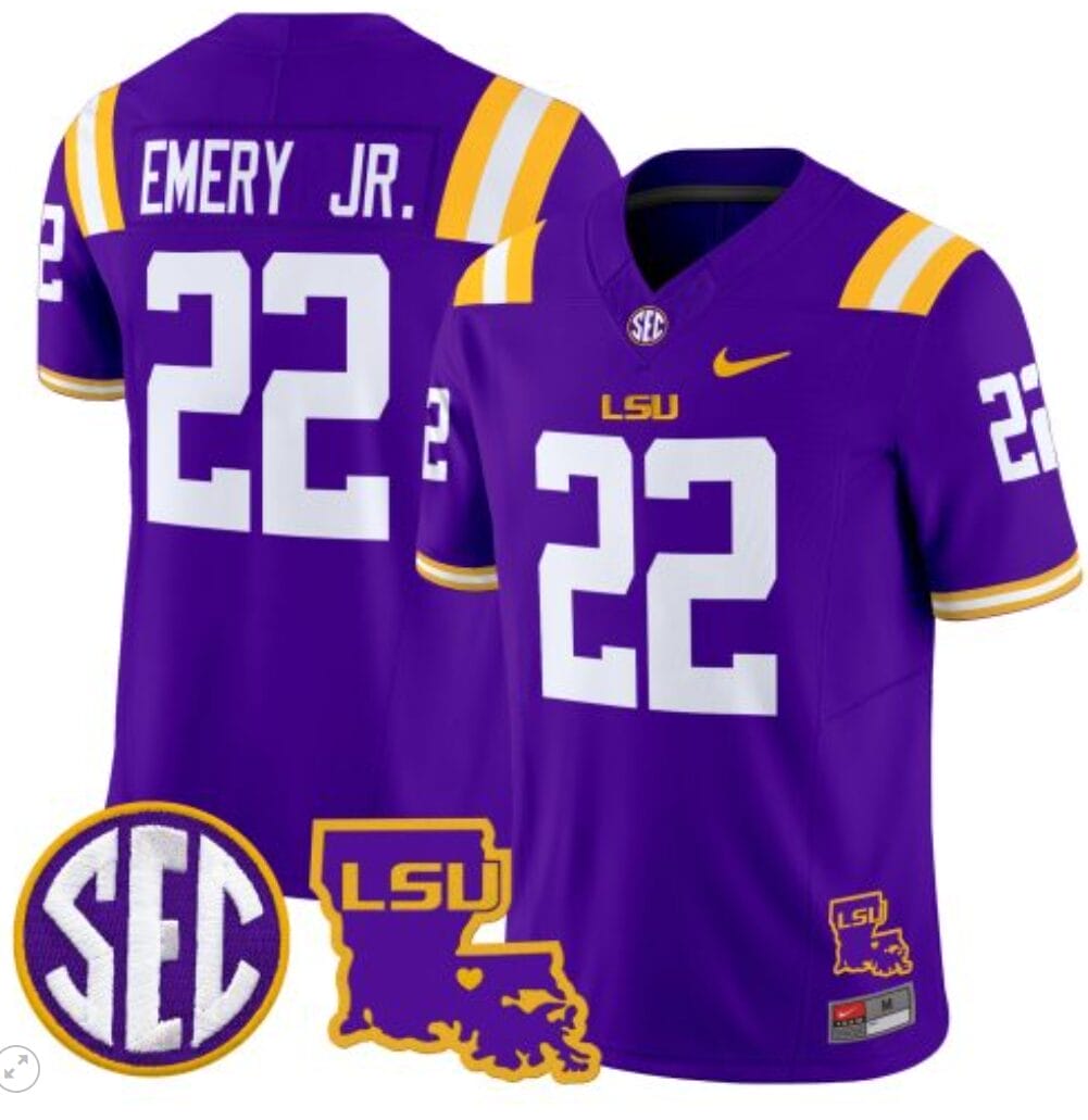 John Emery Jr Jersey #22 LSU Tigers 2024 Louisiana Patch Vapor Limited College Football Stitched Purple