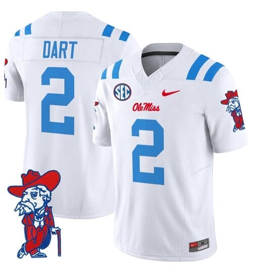 Jaxson Dart Jersey #2 Ole Miss Rebels Vapor Limited College Football Stitched 2024 White