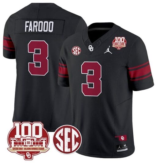 Jalil Farooq Jersey #3 Oklahoma Sooners 100th Anniversary Patch Vapor Limited College Football Stitched Black