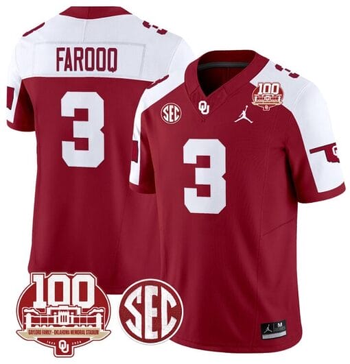 Jalil Farooq Jersey #3 Oklahoma Sooners 100th Anniversary Patch Vapor Limited College Football Stitched Crimson Alternate