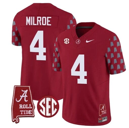 Jalen Milroe Jersey #4 Alabama Crimson Tide Vapor College Football Limited Stitched Crimson