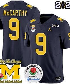 JJ McCarthy Jersey #9 Vapor Limited – 2024 College Football Bowl + Rose Bowl Patch Navy