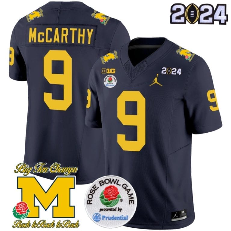 JJ McCarthy Jersey #9 Vapor Limited – 2024 College Football Bowl + Rose Bowl Patch Navy