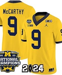 JJ McCarthy Jersey #9 Michigan Wolverines Vapor Limited Football 2024 National Champions Patch Maize