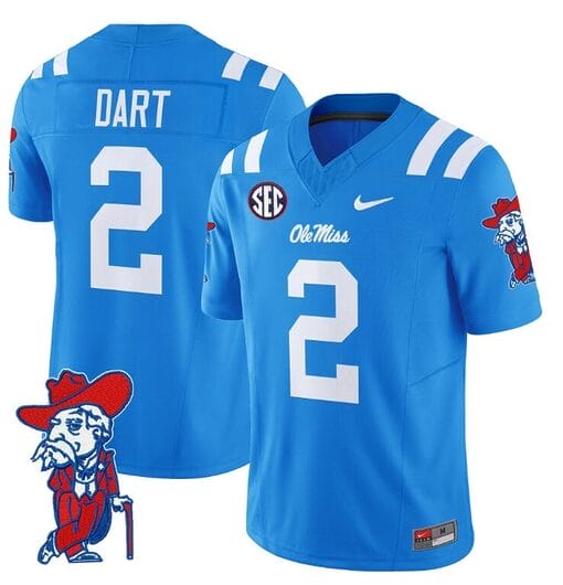 Jaxson Dart Jersey #2 Ole Miss Rebels Vapor Limited College Football Stitched Powder Blue