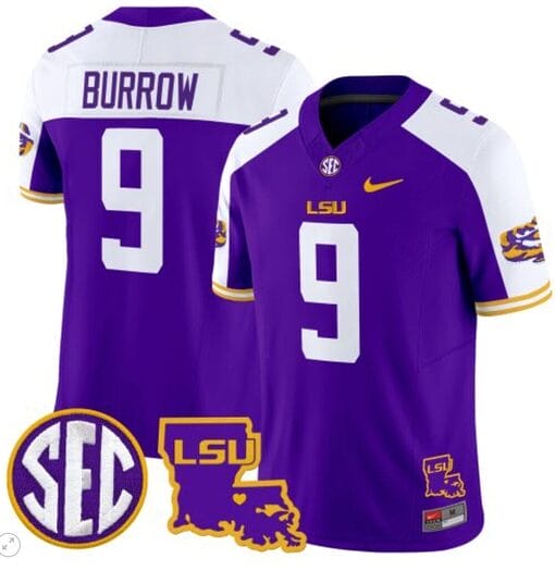 Joe Burrow Jersey #9 LSU Tigers 2024 Louisiana Patch Vapor Limited College Football Stitched Purple Alternate