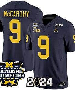JJ McCarthy Jersey #9 Michigan Wolverines Vapor Limited Football 2024 National Champions Patch Navy