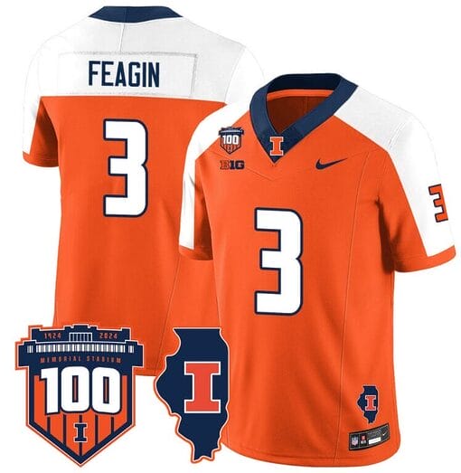 Kaden Feagin Jersey #3 Illinois Fighting Vapor Limited College Football Stitched Orange Alternate