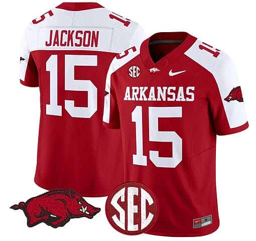 KJ Jackson Jersey #15 Arkansas Razorbacks Vapor Limited College Football Stitched Cardinal Alternate