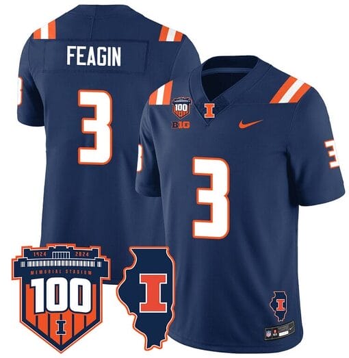 Kaden Feagin Jersey #3 Illinois Fighting Vapor Limited College Football Stitched Navy