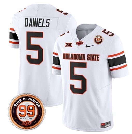 Kendal Daniels Jersey #5 Oklahoma State Cowboys Leslie O'neal Patch Vapor Limited College Football Stitched White
