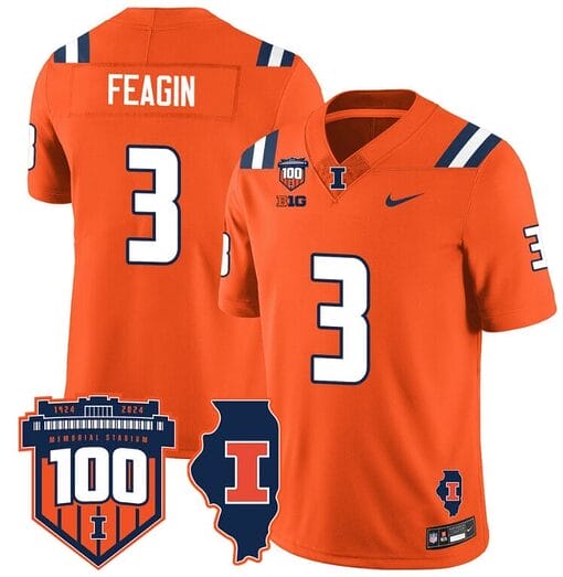 Kaden Feagin Jersey #3 Illinois Fighting Vapor Limited College Football Stitched Orange