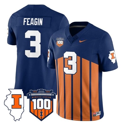 Kaden Feagin Jersey #3 Illinois Fighting Vapor Limited College Football Stitched Throwback