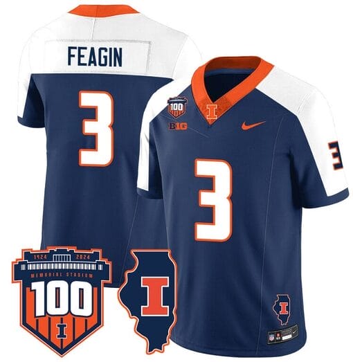 Kaden Feagin Jersey #3 Illinois Fighting Vapor Limited College Football Stitched Navy Alternate