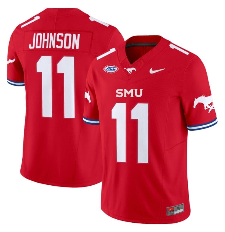LJ Johnson Jr Jersey #11 SMU Mustangs Icy College Football Vapor Limited Red