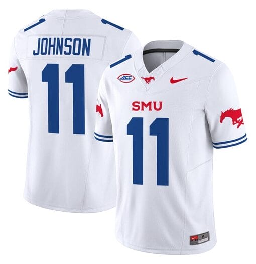 LJ Johnson Jr Jersey #11 SMU Mustangs Icy College Football Vapor Limited White