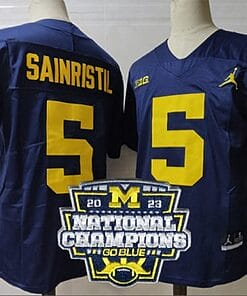 Mike Sainristil Jersey #5 Michigan Wolverines Football 2023 National Champions Patch Navy