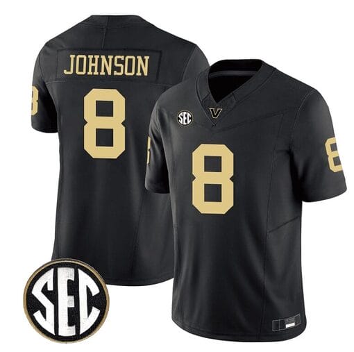 Nate Johnson Jersey #8 Vanderbilt Commodores College Football Stitched Black