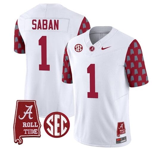 Nick Saban Jersey #1 Alabama Crimson Tide Vapor College Football Limited Stitched Crimson Sleeves