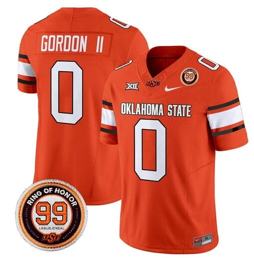 Ollie Gordon II Jersey #0 Oklahoma State Cowboys Leslie O'neal Patch Vapor Limited College Football Stitched Orange
