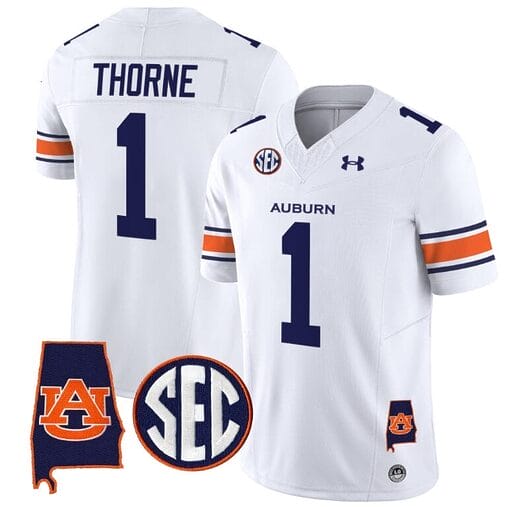 Payton Thorne Jersey #1 Auburn Tigers SEC Patch Vapor Limited College Football Stitched White