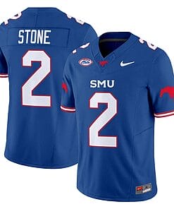 Preston Stone Jersey #2 SMU Mustangs Icy College Football Vapor Limited Blue