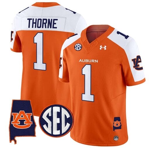 Payton Thorne Jersey #1 Auburn Tigers SEC Patch Vapor Limited College Football Stitched Orange Alternate