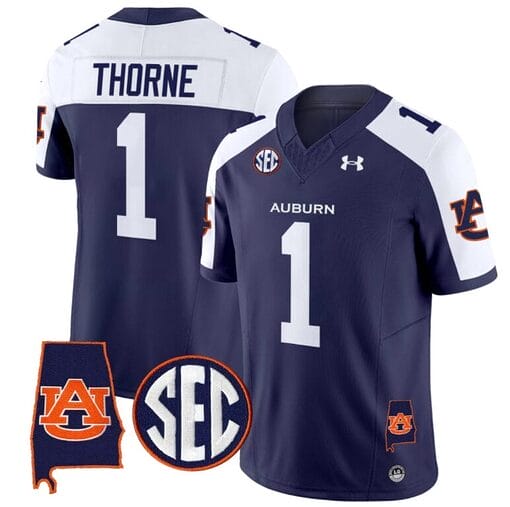 Payton Thorne Jersey #1 Auburn Tigers SEC Patch Vapor Limited College Football Stitched Navy Alternate