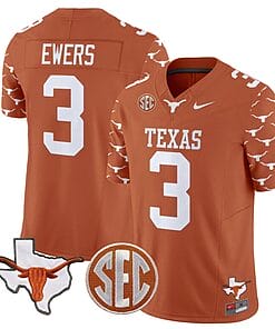 Quinn Ewers Jersey #3 Texas Longhorns State Map and Sec Patch Vapor Limited College Football Stitched Texas Orange