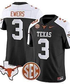 Quinn Ewers Jersey #3 Texas Longhorns State Map and Sec Patch Vapor Limited College Football Stitched Black Alternate