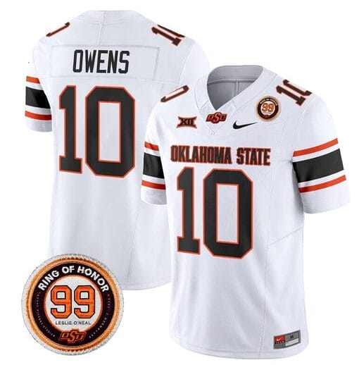 Rashod Owens Jersey #10 Oklahoma State Cowboys Leslie O'neal Patch Vapor Limited College Football Stitched White