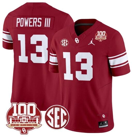 Reggie Powers III Jersey #13 Oklahoma Sooners 100th Anniversary Patch Vapor Limited College Football Stitched Crimson