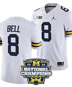 Ronnie Bell Jersey #8 Michigan Wolverines Football 2023 National Champions Patch White