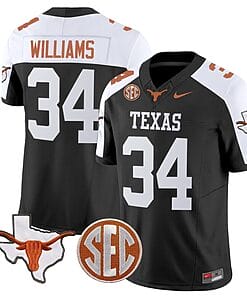 Ricky Williams Jersey #34 Texas Longhorns State Map and Sec Patch Vapor Limited College Football Stitched Black Alternate