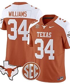 Ricky Williams Jersey #34 Texas Longhorns State Map and Sec Patch Vapor Limited College Football Stitched Orange Alternate
