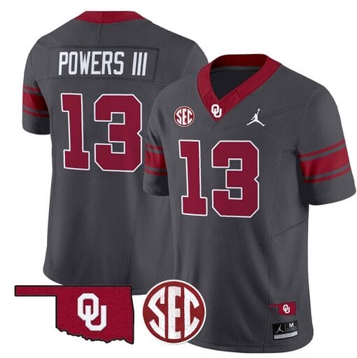 Reggie Powers III Jersey #13 Oklahoma Sooners Football Throwback Vapor Limited Stitched Anthracite