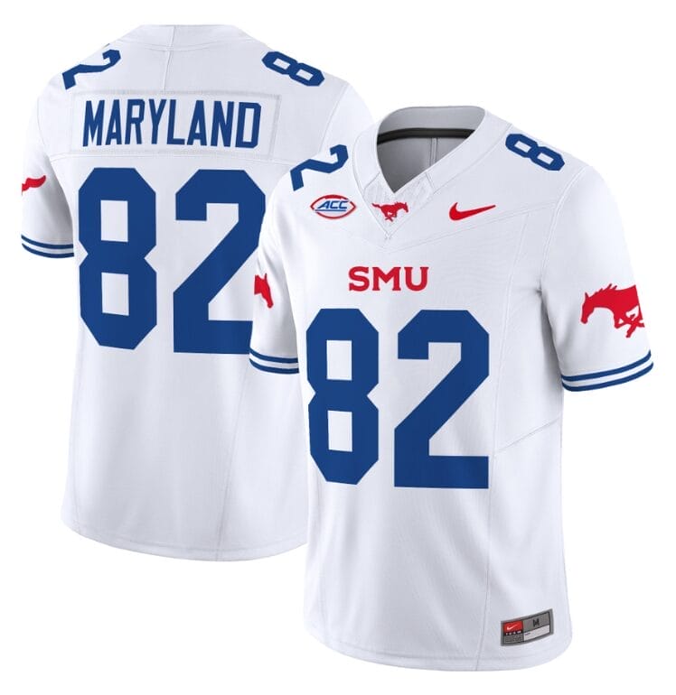 RJ Maryland Jersey #82 SMU Mustangs Icy College Football Vapor Limited White