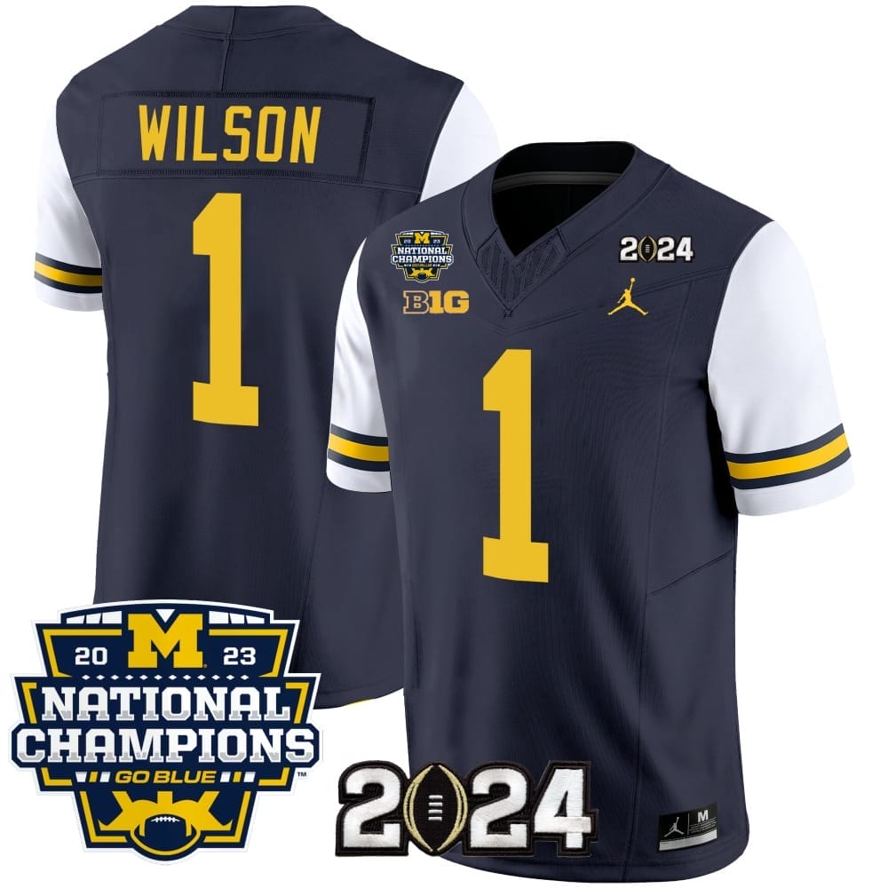 Roman Wilson Jersey #1 Michigan Wolverines Vapor Limited Football 2024 National Champions Patch White Sleeves