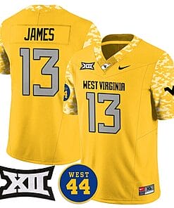 Sam James Jersey #13 West Virginia Mountaineers 2024 Vapor Limited Football Honor Jerry West Stitched Gold