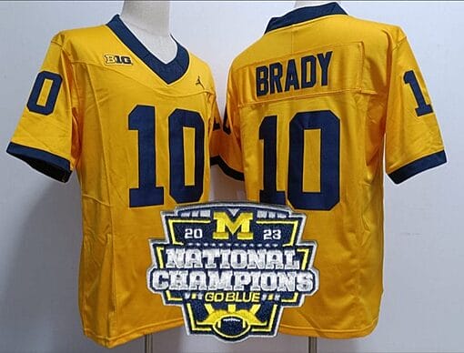 Tom Brady Jersey #12 Michigan Wolverines Football 2023 National Champions Patch Yellow