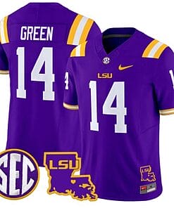 TreyDez Green Jersey #14 LSU Tigers 2024 Louisiana Patch Vapor Limited College Football Stitched Purple