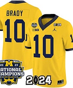 Tom Brady Jersey #10 Michigan Wolverines Vapor Limited Football 2024 National Champions Patch Maize