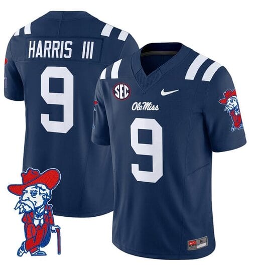 Tre Harris Jersey #9 Ole Miss Rebels Vapor Limited College Football Stitched Navy